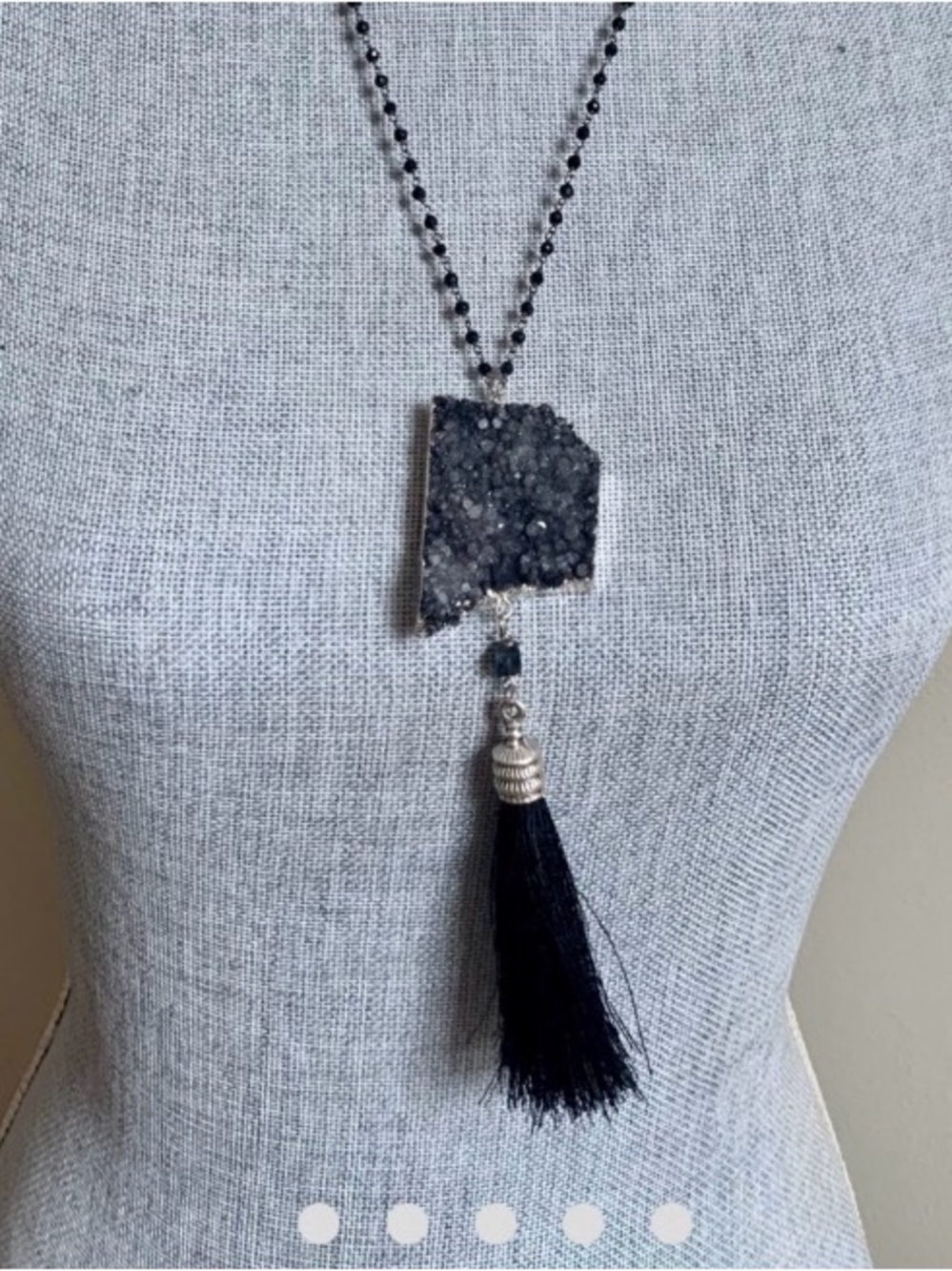 Aurora Shadow Mala inspired Black Druzy crystal Tassel Necklace